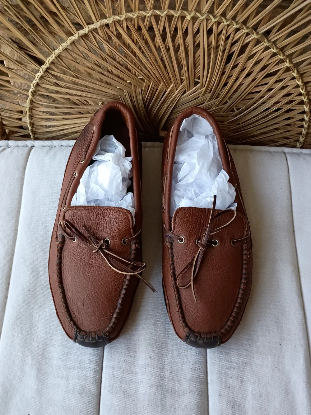 Minnetonka Men's Chestnut Brown Leather Boat Loafer Driving Shoes_11